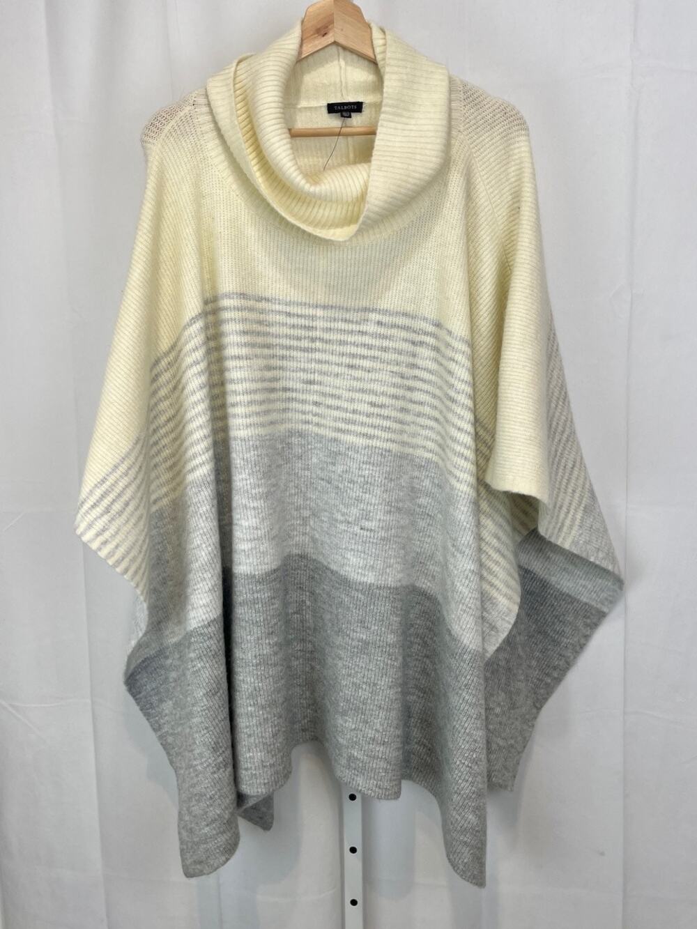 NWT TALBOTS Colorblock Cowl Neck Poncho Sweater Cream Gray Size M L